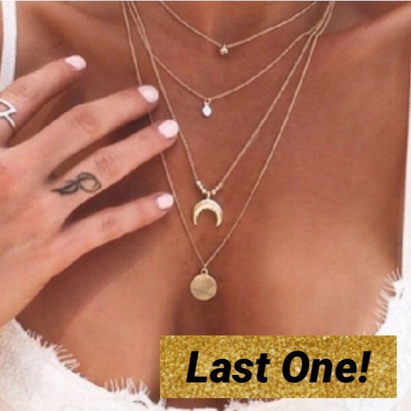 Crescent Layered Gold Choker Pendant Necklace - Picture 2 of 3